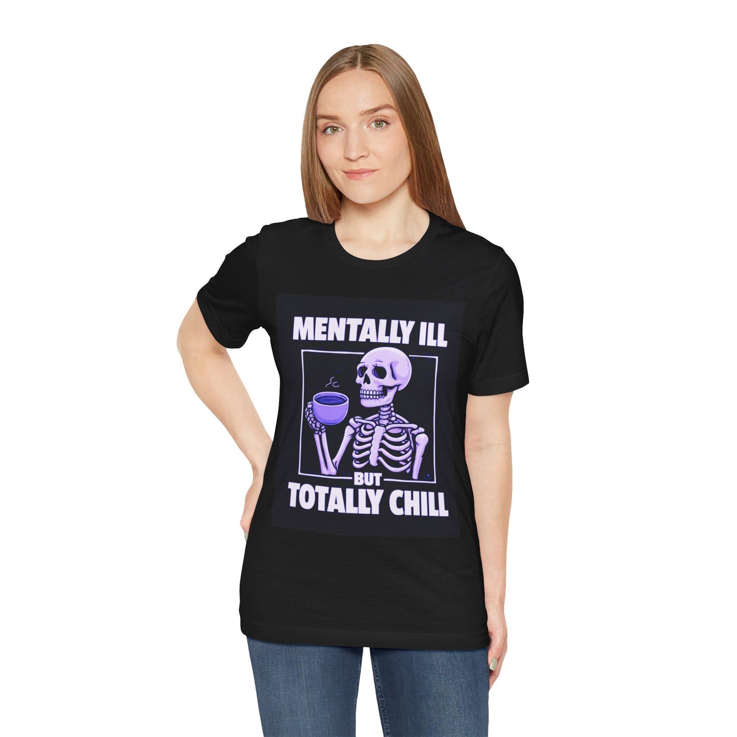 Skeleton Graphic Tee, Mental Health Awareness, Unisex Chill T-Shirt, Casual Wear, Gift for Friends, Halloween Top