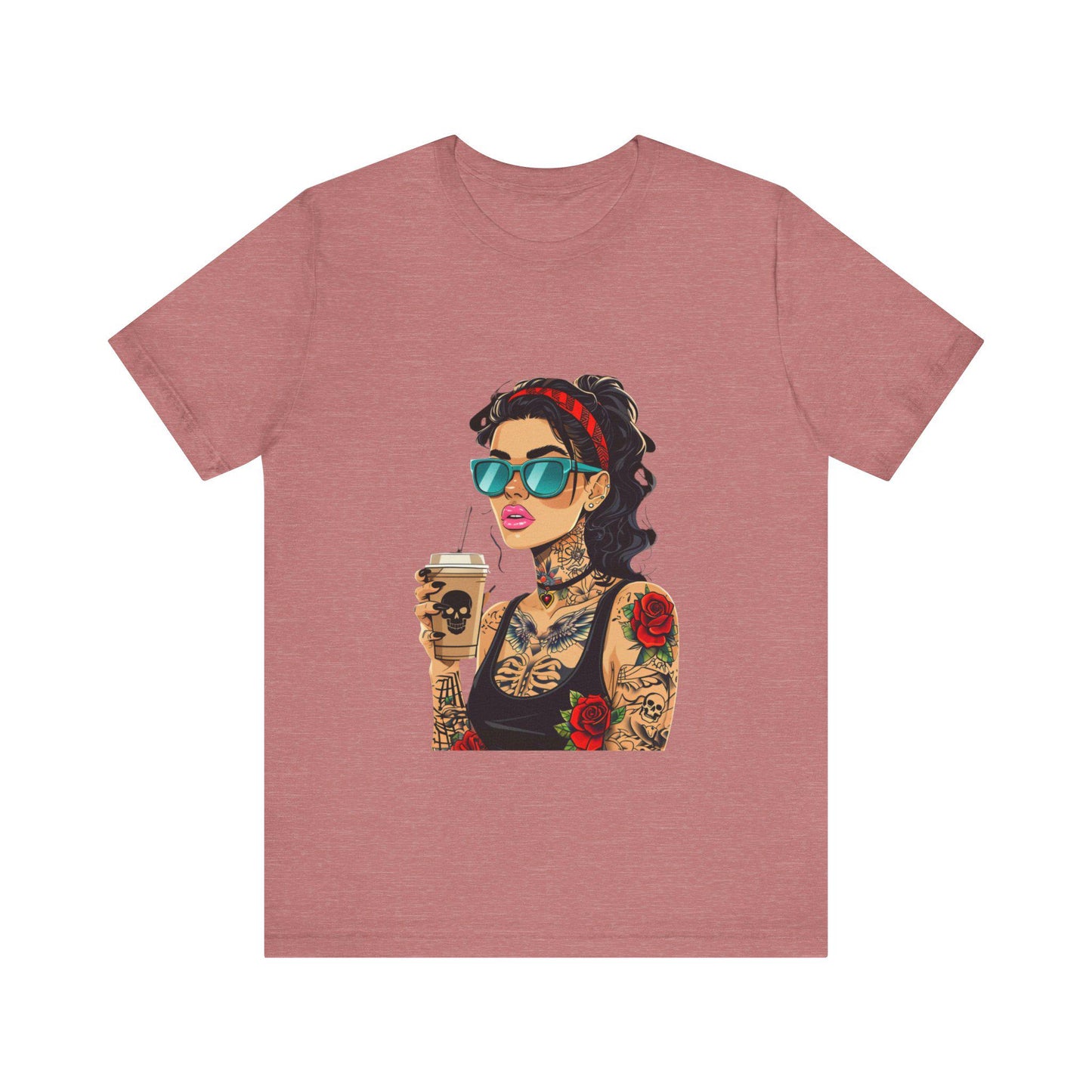 Trendy Tattooed Woman Tee, Perfect for Coffee Lovers, Casual Wear, Unique Gift for Her, Summer Fashion, Birthday Gift