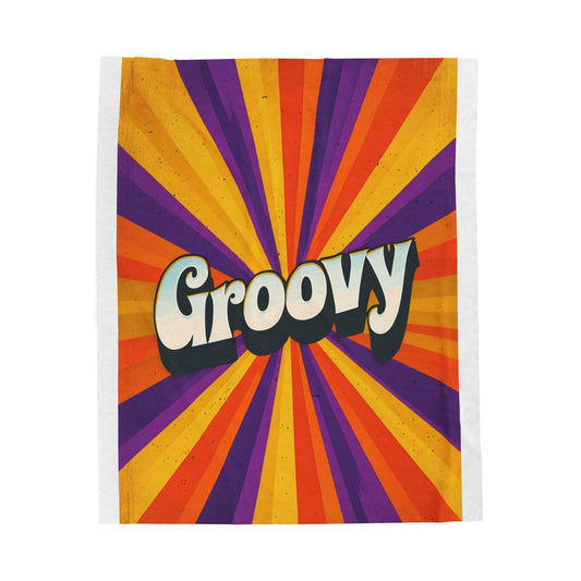 Retro Groovy Velveteen Plush Blanket, Cozy Throw for Home Decor, Perfect Gift for Retro Lovers, Movie Nights